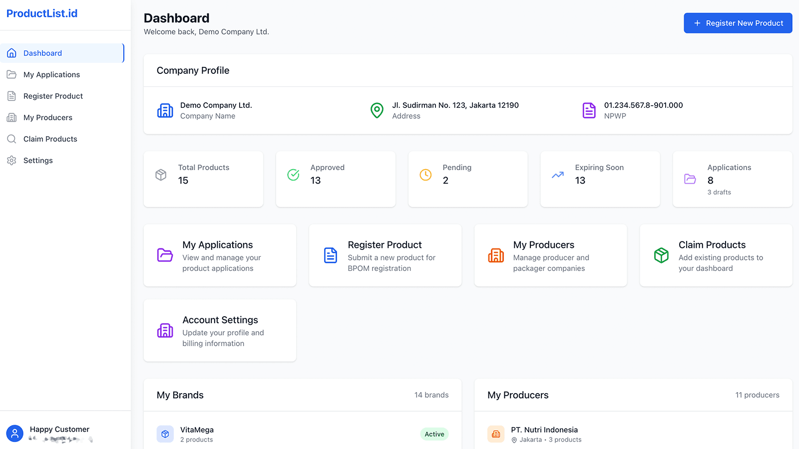 ProductList.id main dashboard interface